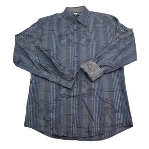Malibu Cowboy Shirt Mens M Blue Black Striped Long Sleeve Flip Cuff Western